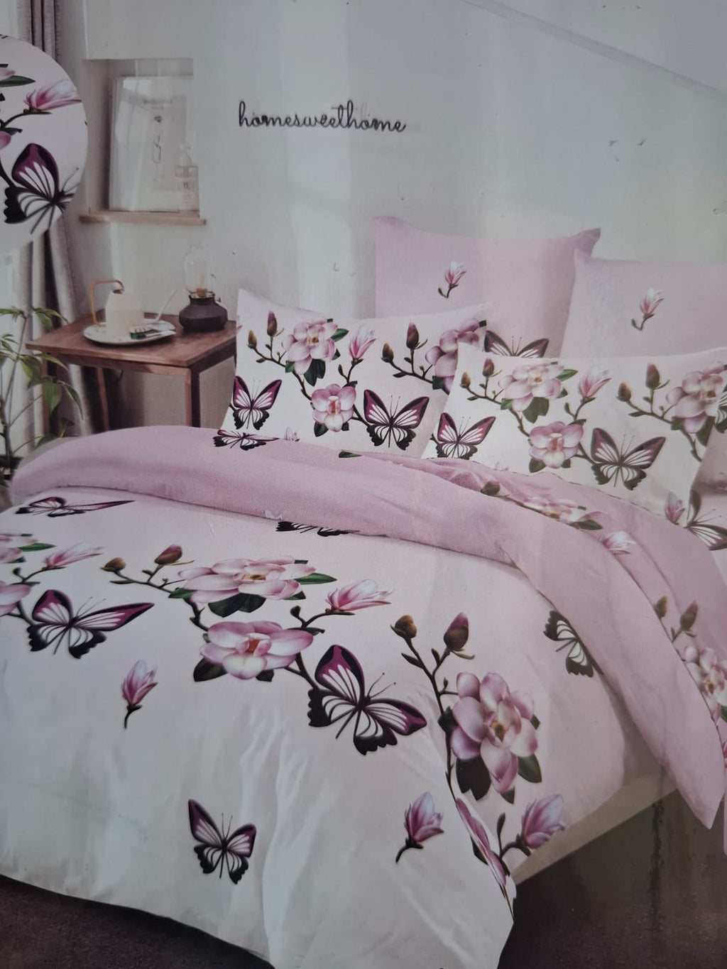 Set Lenjerie, 6 Piese, din Bumbac tip Finet, 180x200cm, cu 4 Fete de Perna Incluse