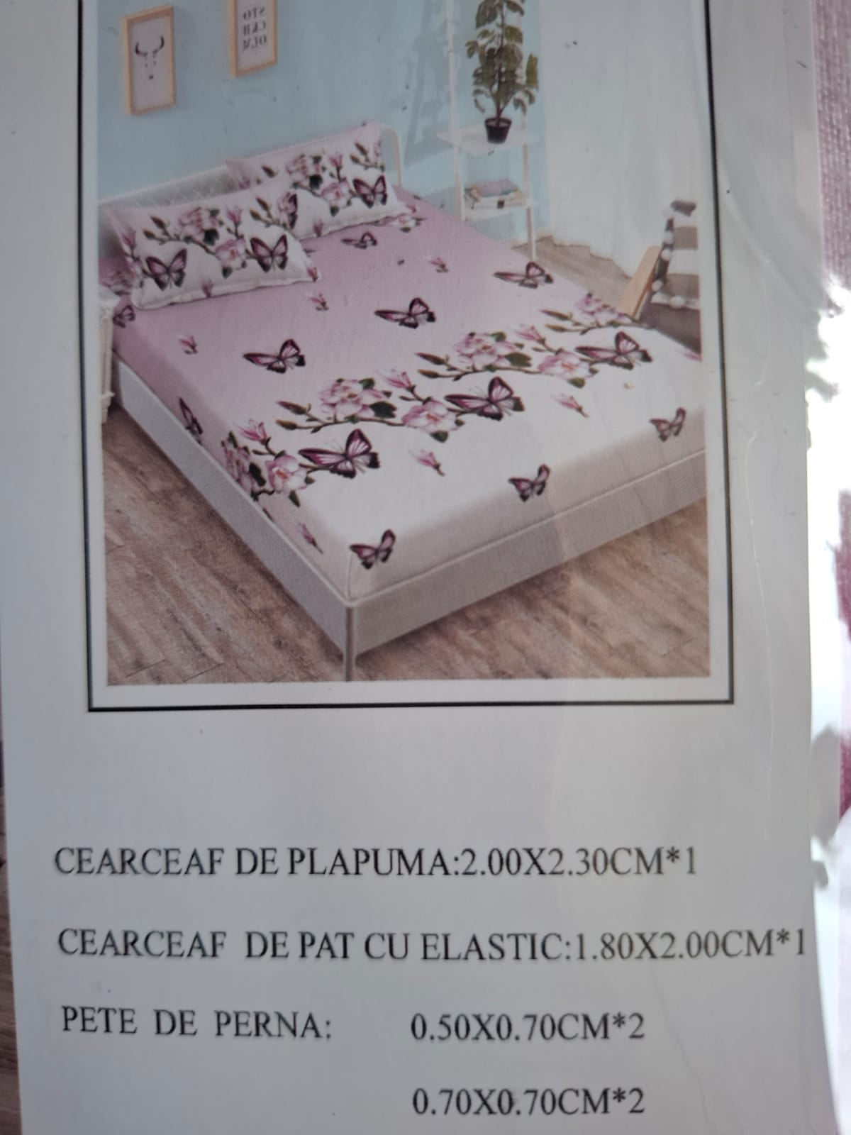 Set Lenjerie, 6 Piese, din Bumbac tip Finet, 180x200cm, cu 4 Fete de Perna Incluse