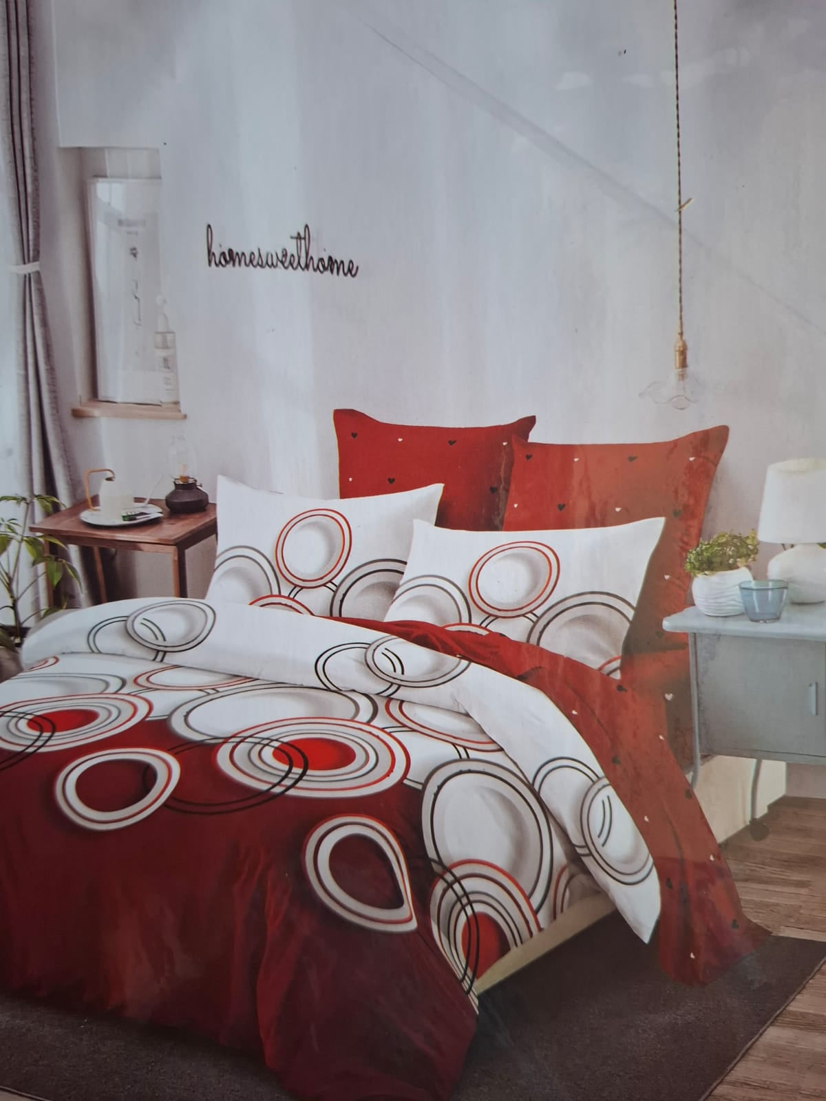 Set Lenjerie, 6 Piese, cu Elastic, din Bumbac tip Finet, 180x200cm, cu 4 Fete de Perna Incluse