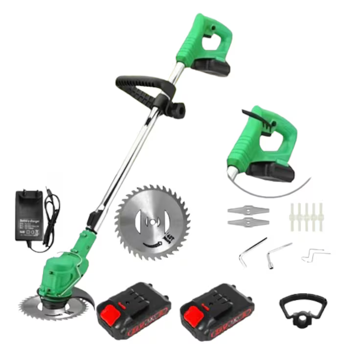 Motocoasa Electrica , 2 acumulatori 48 V, baston telescopic, 3 tipuri de lame pentru taiere, 18000 RPM, autonomie de 2-3 ore
