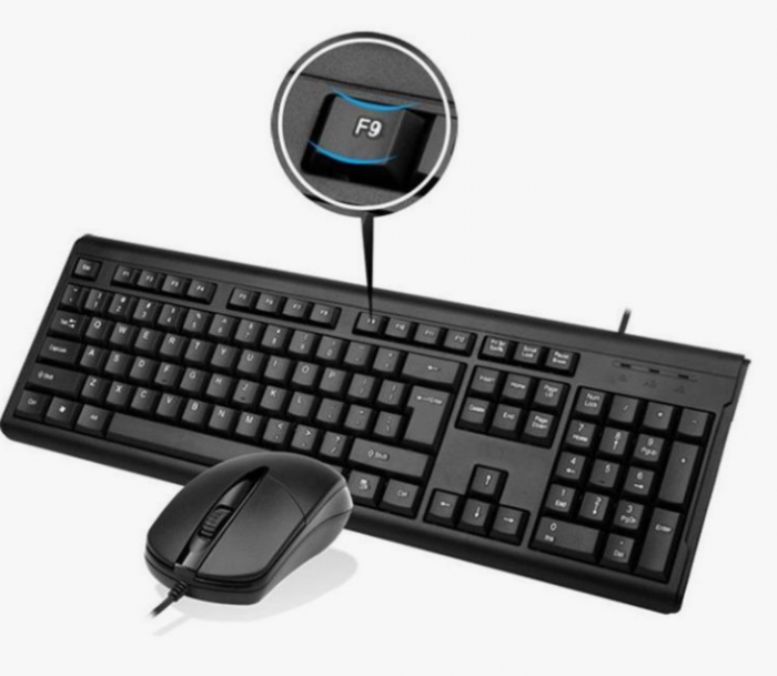 Set Tastatură și Mouse cu Fir T15 – USB, Ergonomic, Negru.